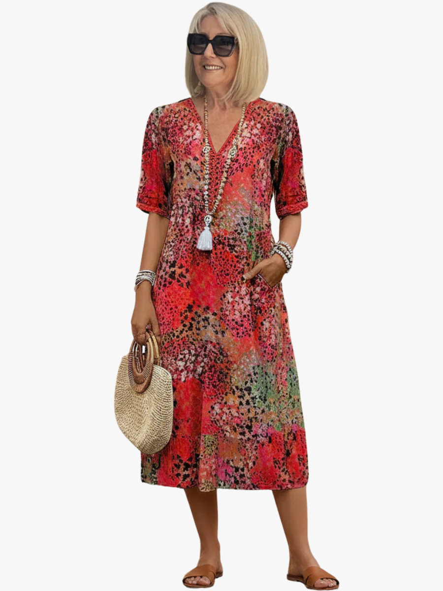 Women's Printed Midi Dress Cotton Blend