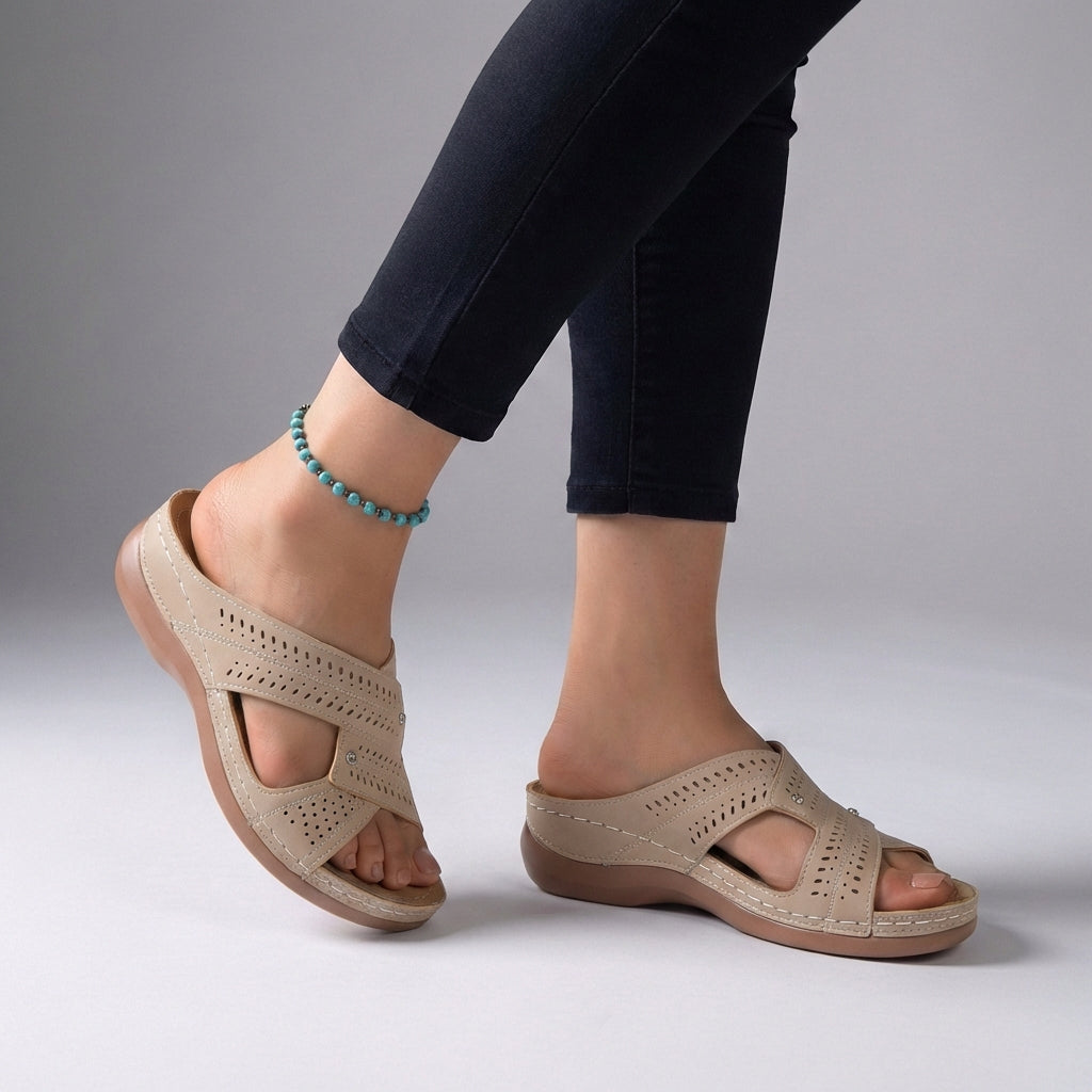 Women's Slip-On Wedge Sandals Criss-Cross Straps Open Toe Casual Walking Shoes