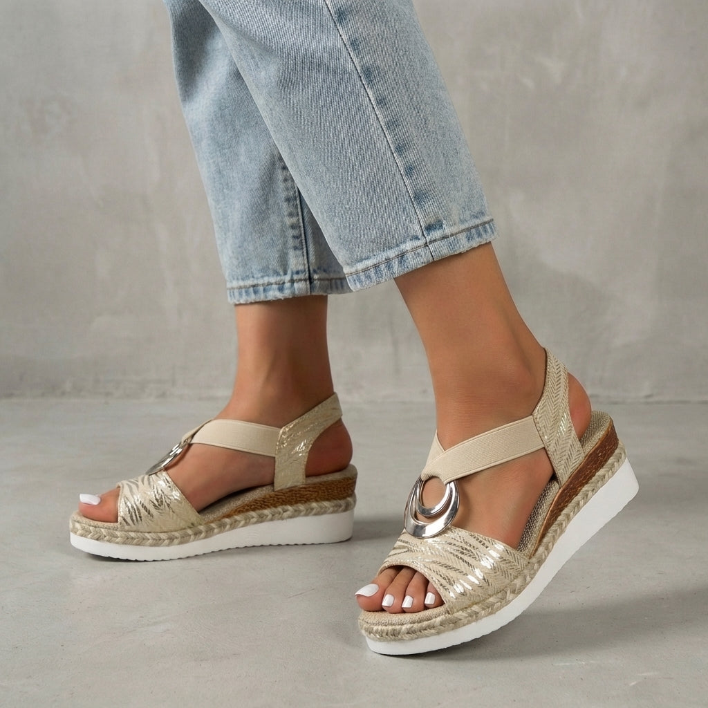 Women's Wedge Sandals Espadrille Platform Elastic Ankle Strap Open Toe Walking Shoes