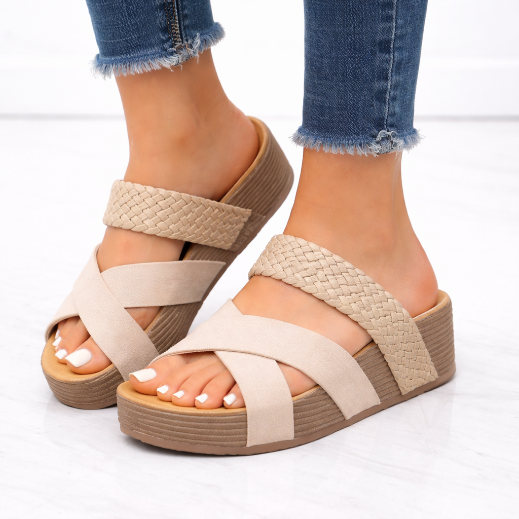 Braided Cross Strap Platform Sandals