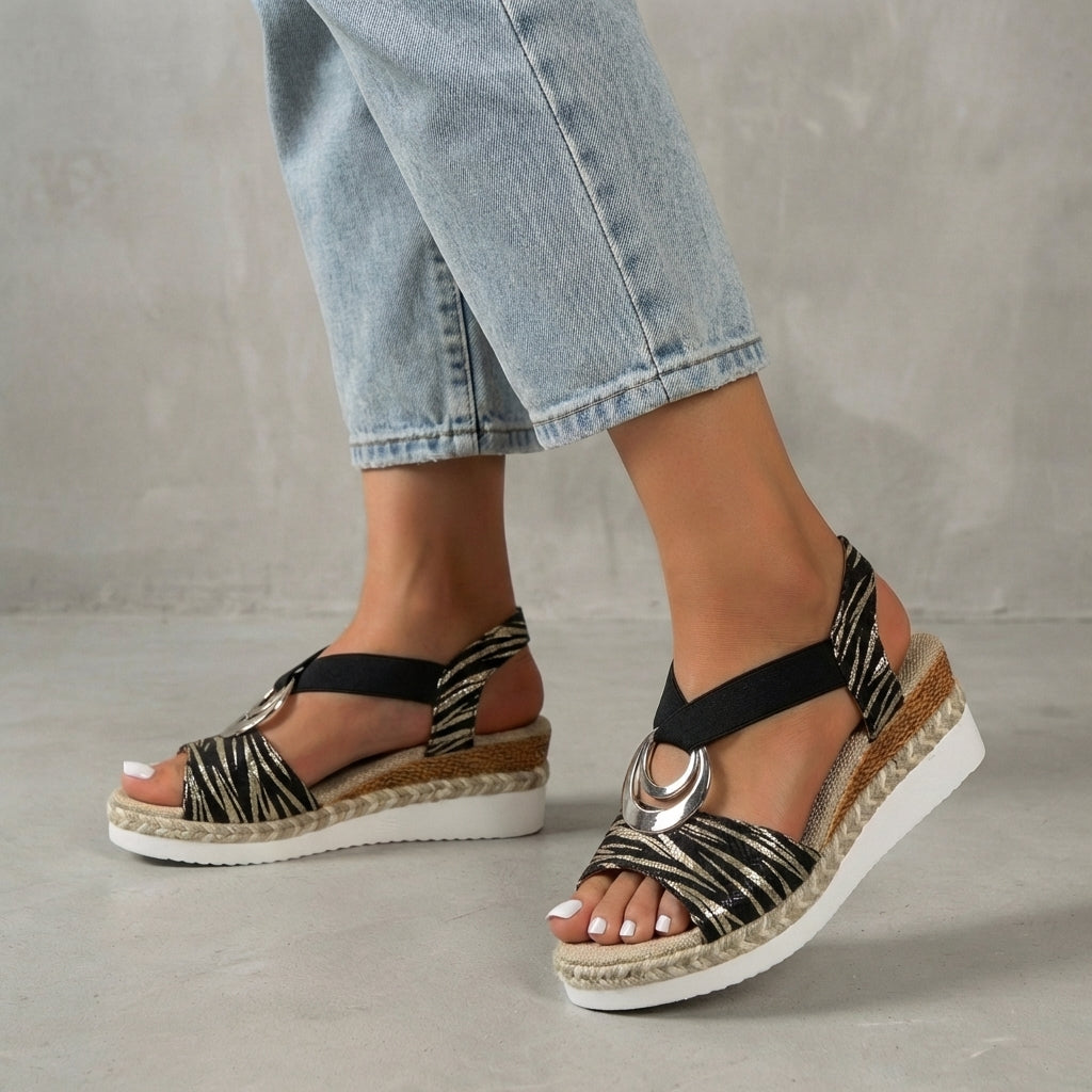 Women's Wedge Sandals Espadrille Platform Elastic Ankle Strap Open Toe Walking Shoes
