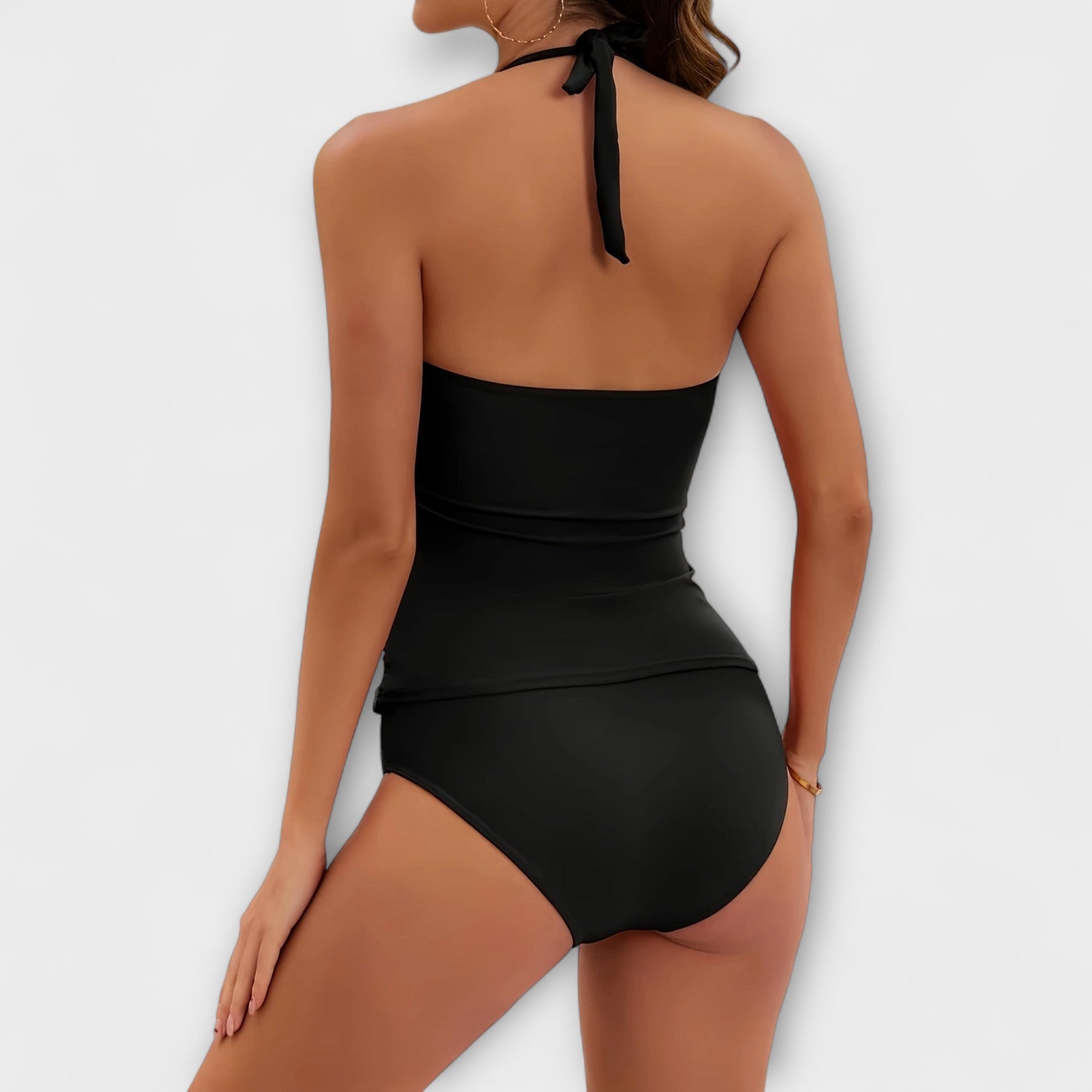 Halter Neck Ruched Tankini Swimsuit