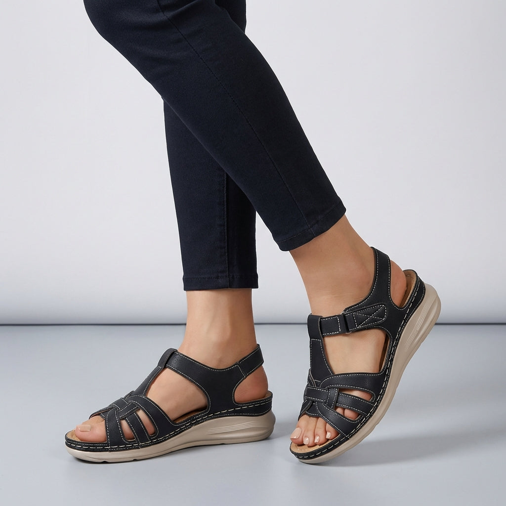 Women's Wedge Sandals Cross Strap Retro Open Toe Walking Shoes Comfortable Flats