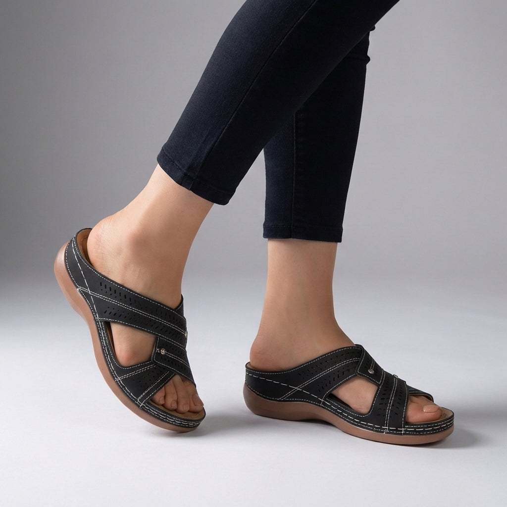 Women's Slip-On Wedge Sandals Criss-Cross Straps Open Toe Casual Walking Shoes