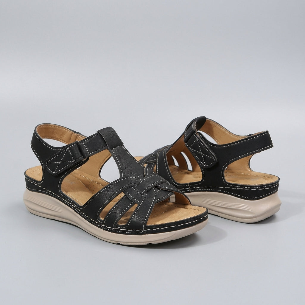 Women's Wedge Sandals Cross Strap Retro Open Toe Walking Shoes Comfortable Flats