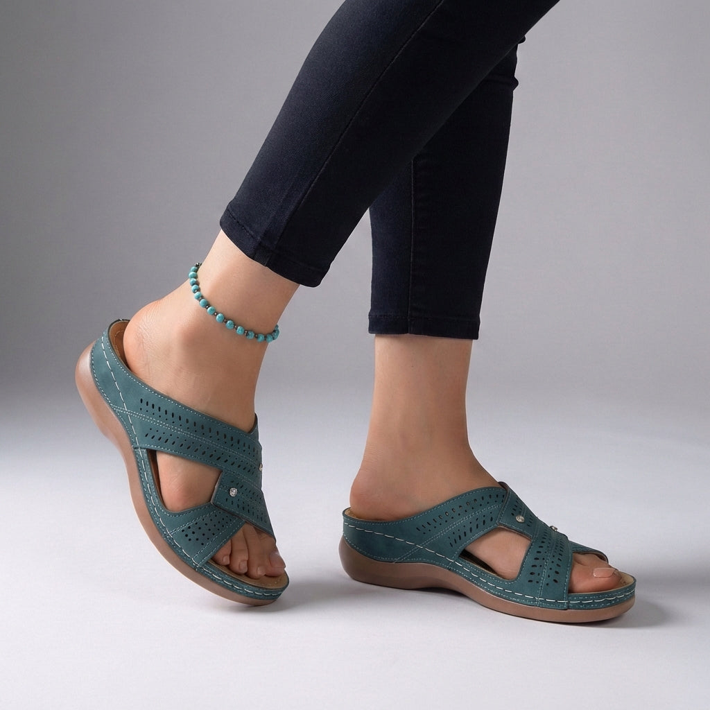 Women's Slip-On Wedge Sandals Criss-Cross Straps Open Toe Casual Walking Shoes