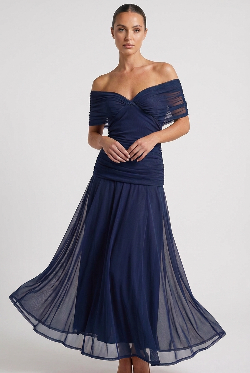 V-Neck Ruched Bodycon Evening Dress with Sheer Draped Sleeves Formal Gown