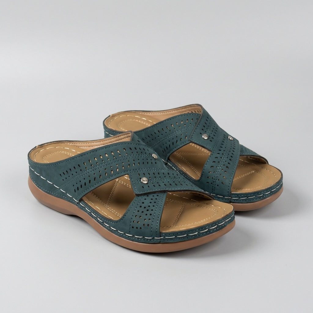 Women's Slip-On Wedge Sandals Criss-Cross Straps Open Toe Casual Walking Shoes