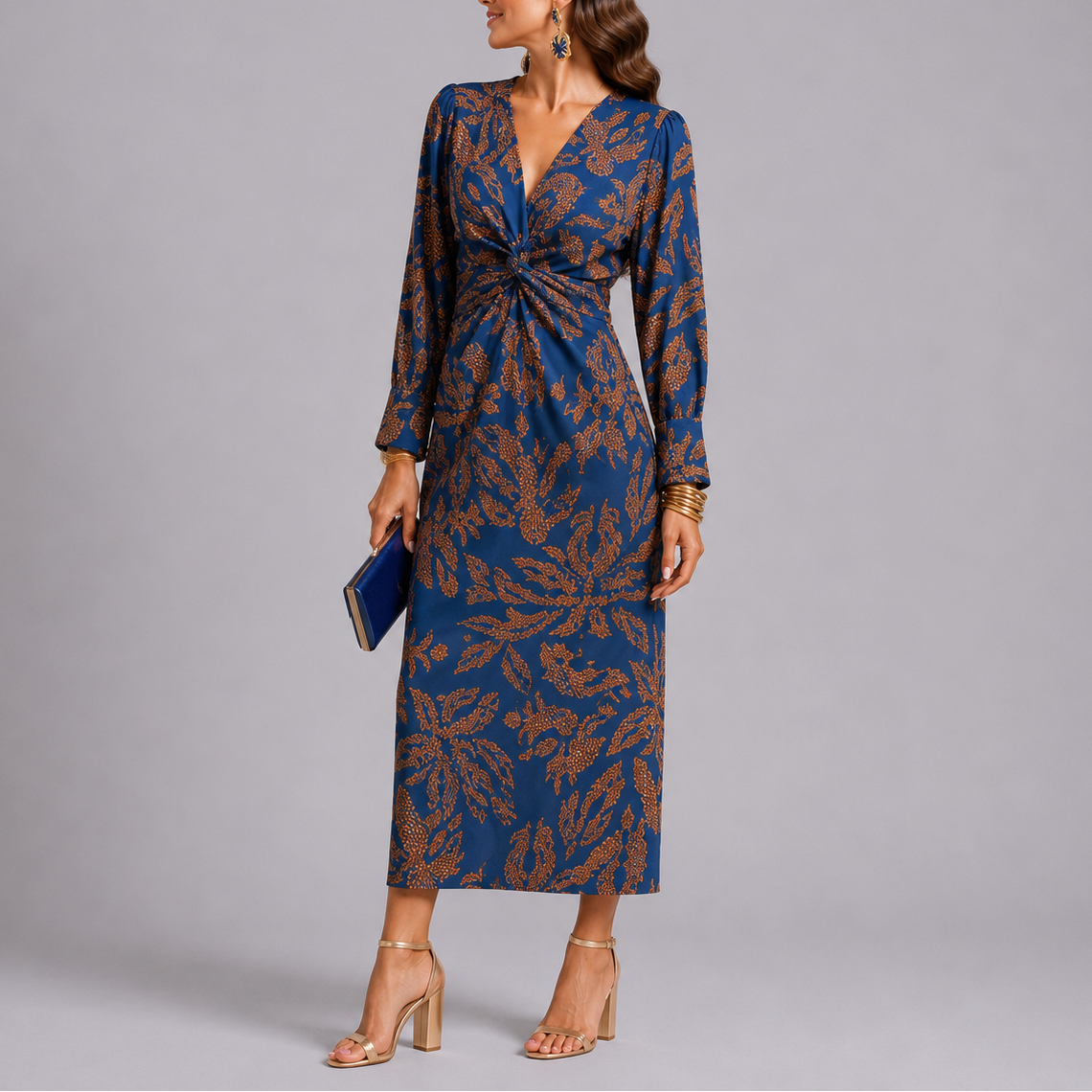 Floral Printt V-Neck Midi Dress