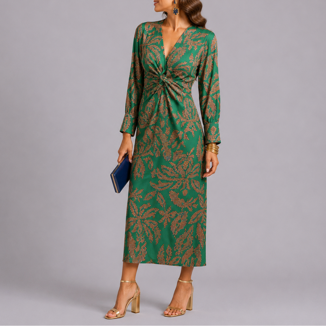 Floral Printt V-Neck Midi Dress