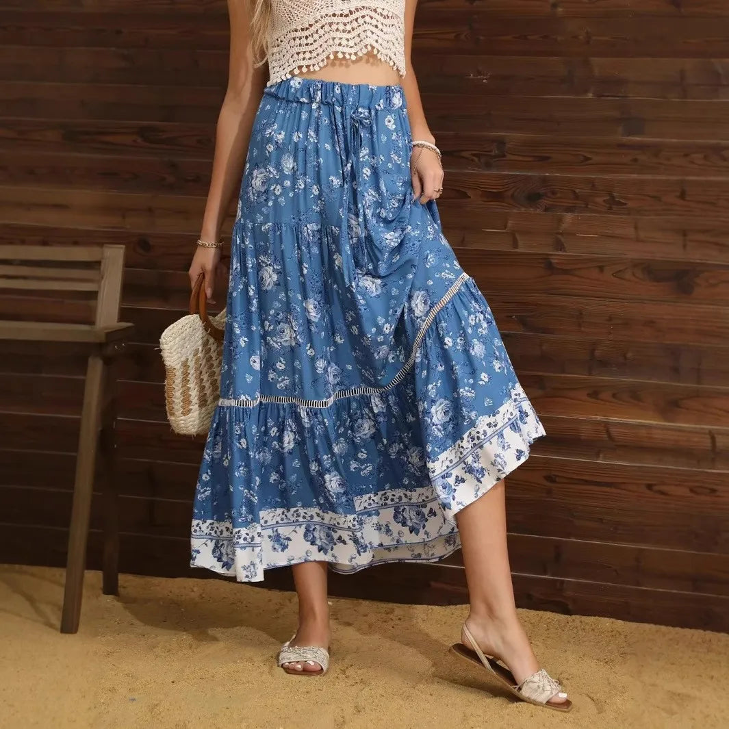 Maxi skirt for women — elastic waist flowy fit — summer travel