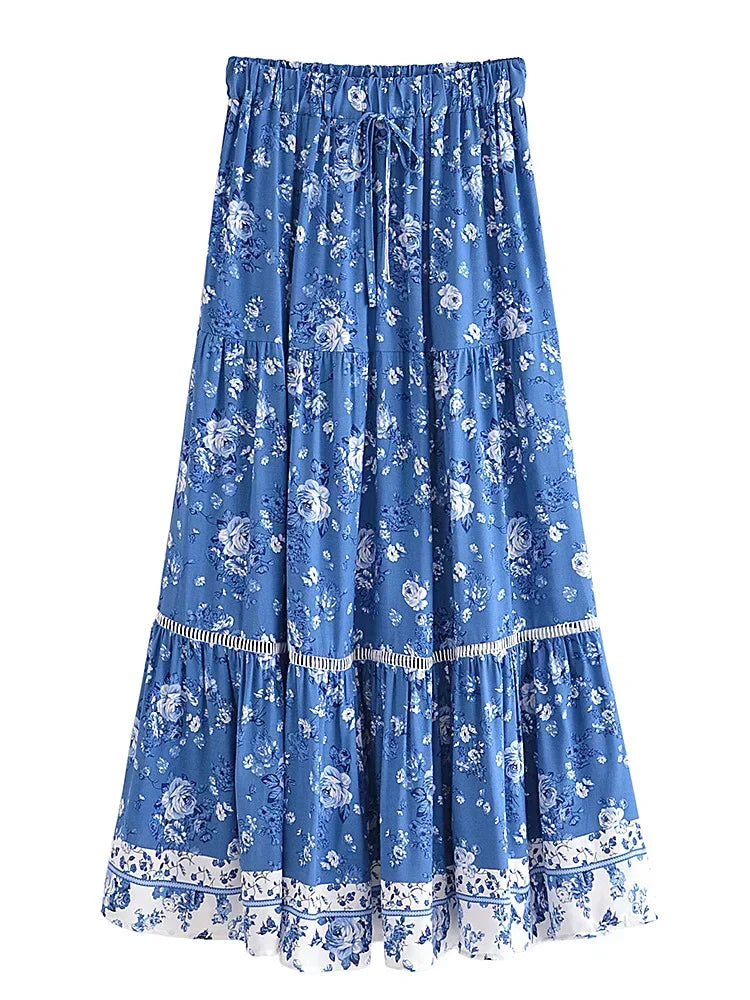 Maxi skirt for women — elastic waist flowy fit — summer travel