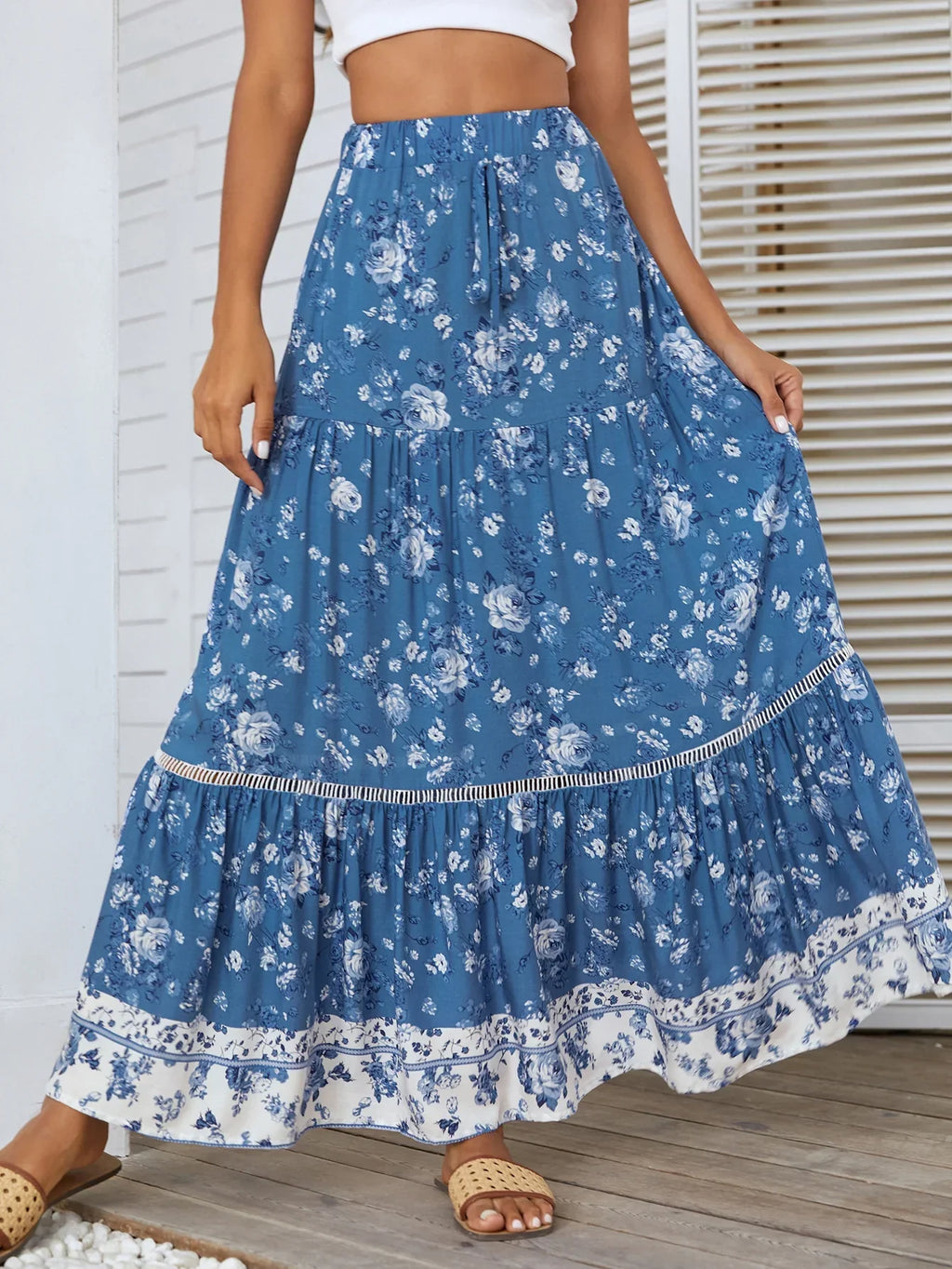 Maxi skirt for women — elastic waist flowy fit — summer travel