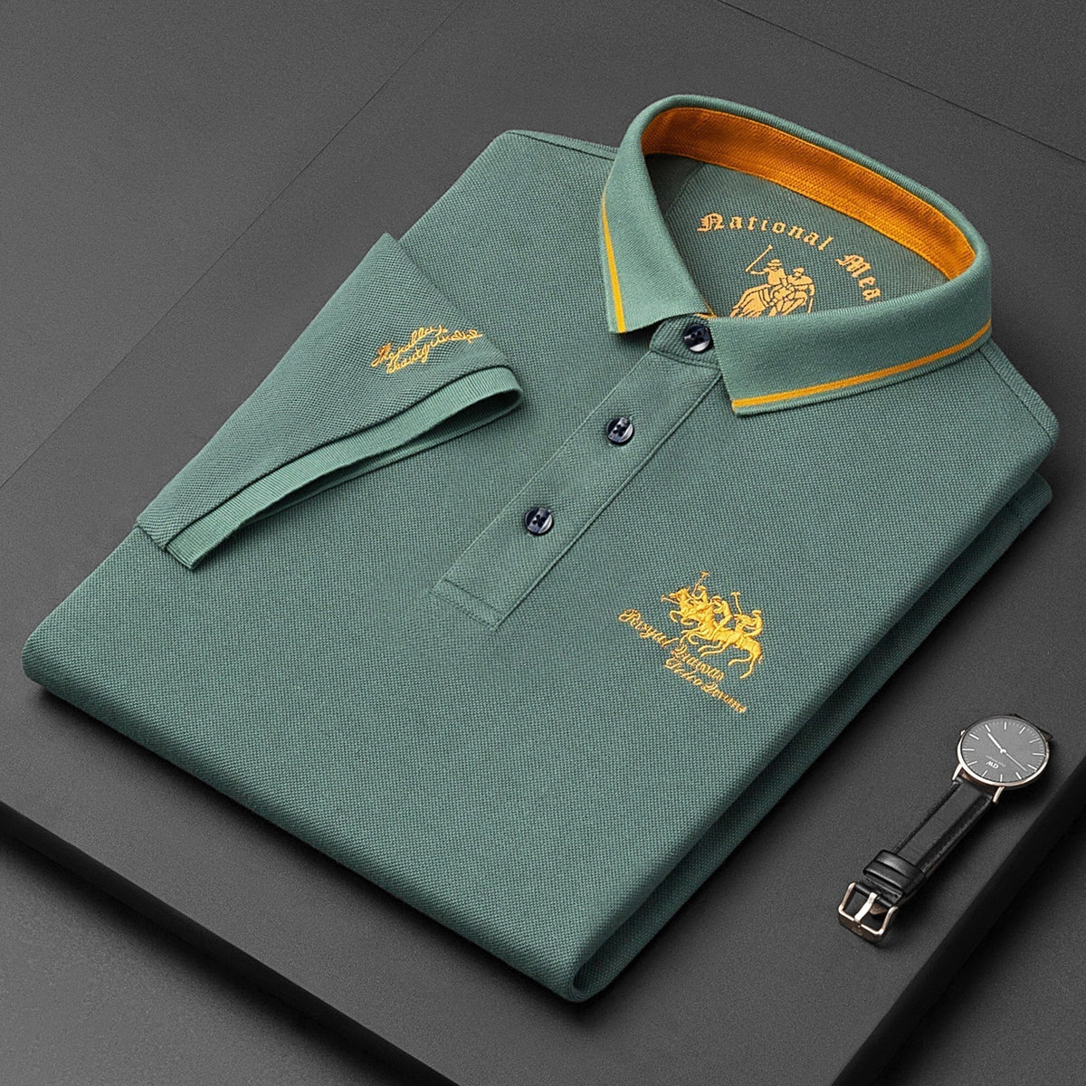 Men's short sleeve polo — contrast collar cotton fit — casual daily wear
