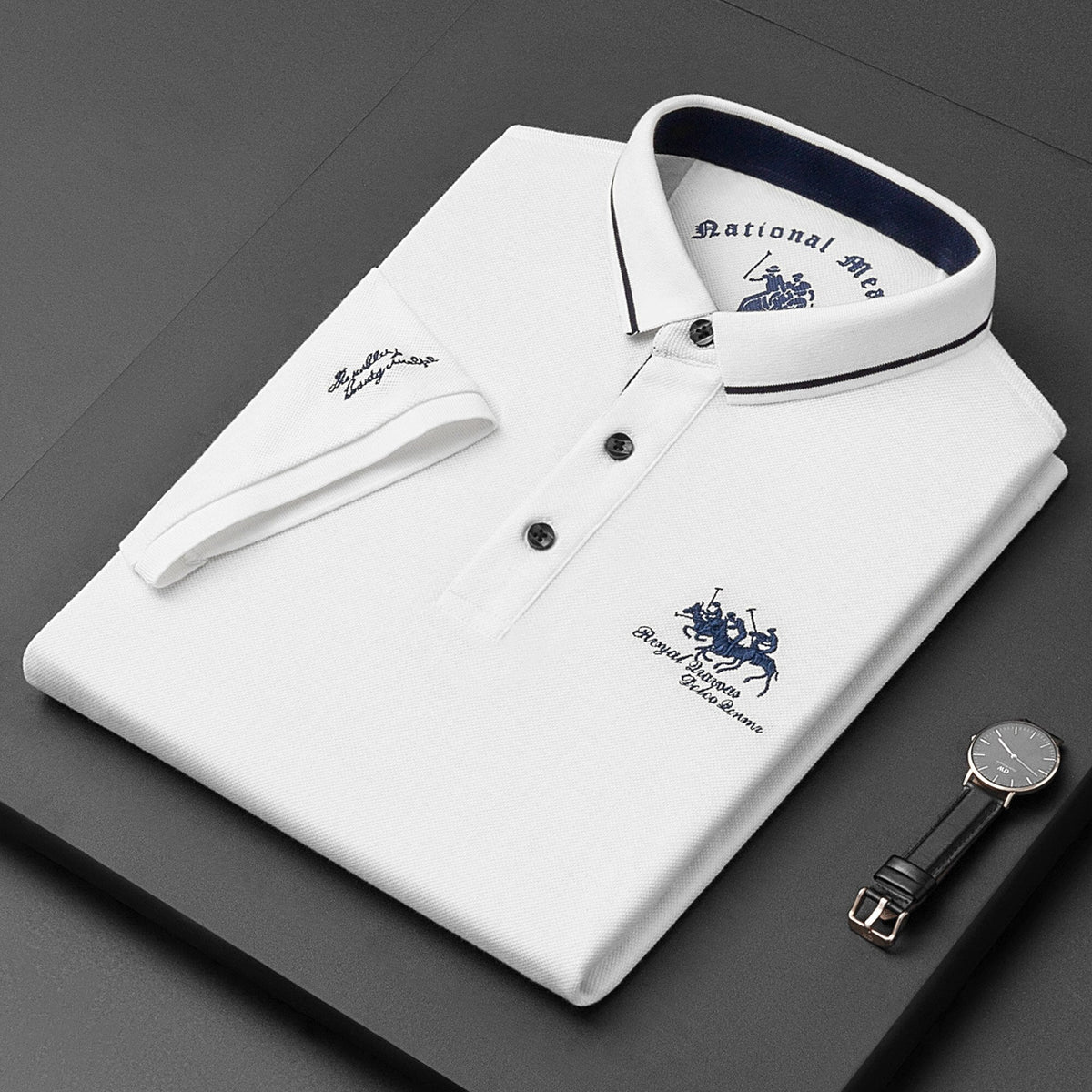 Men's short sleeve polo — contrast collar cotton fit — casual daily wear