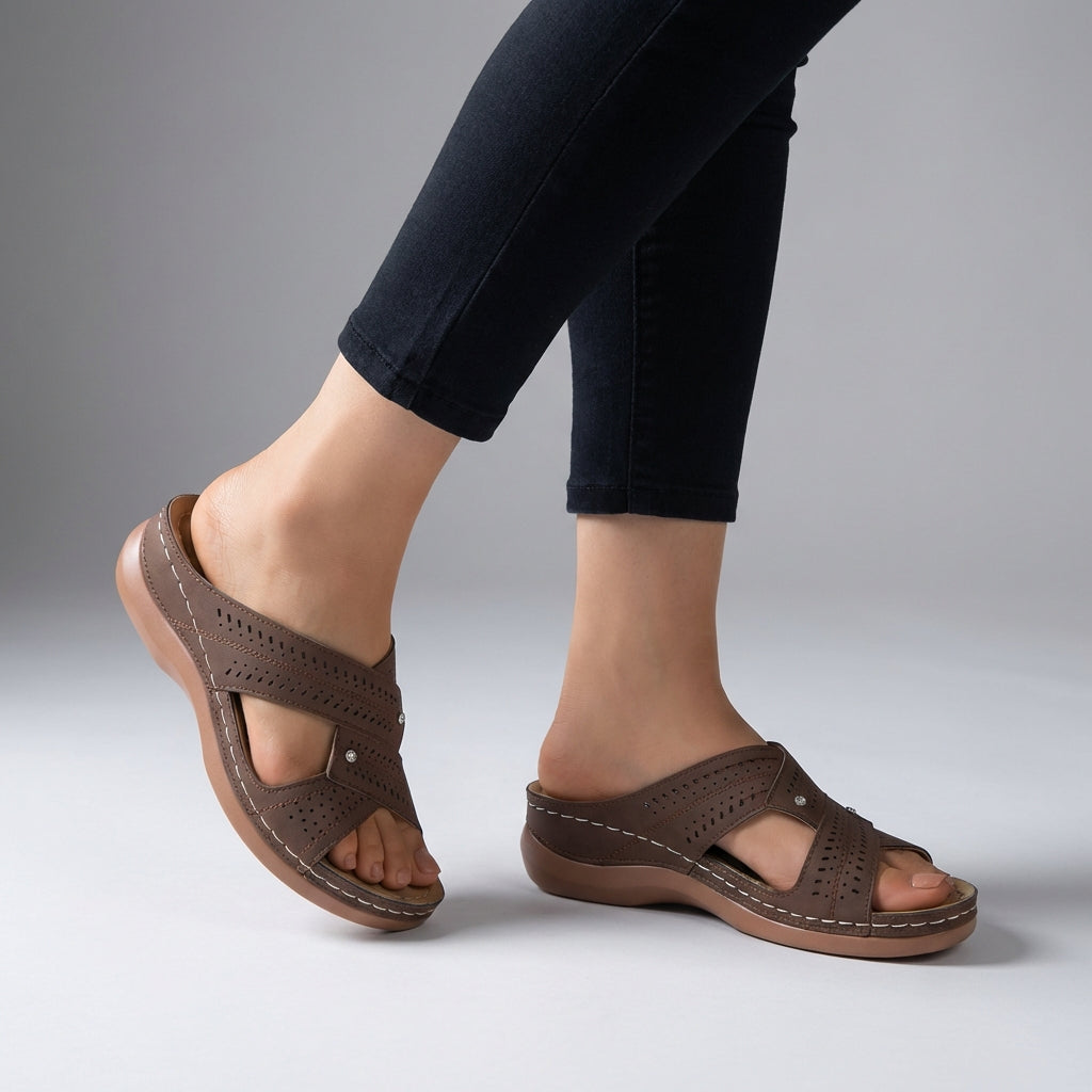 Women's Slip-On Wedge Sandals Criss-Cross Straps Open Toe Casual Walking Shoes