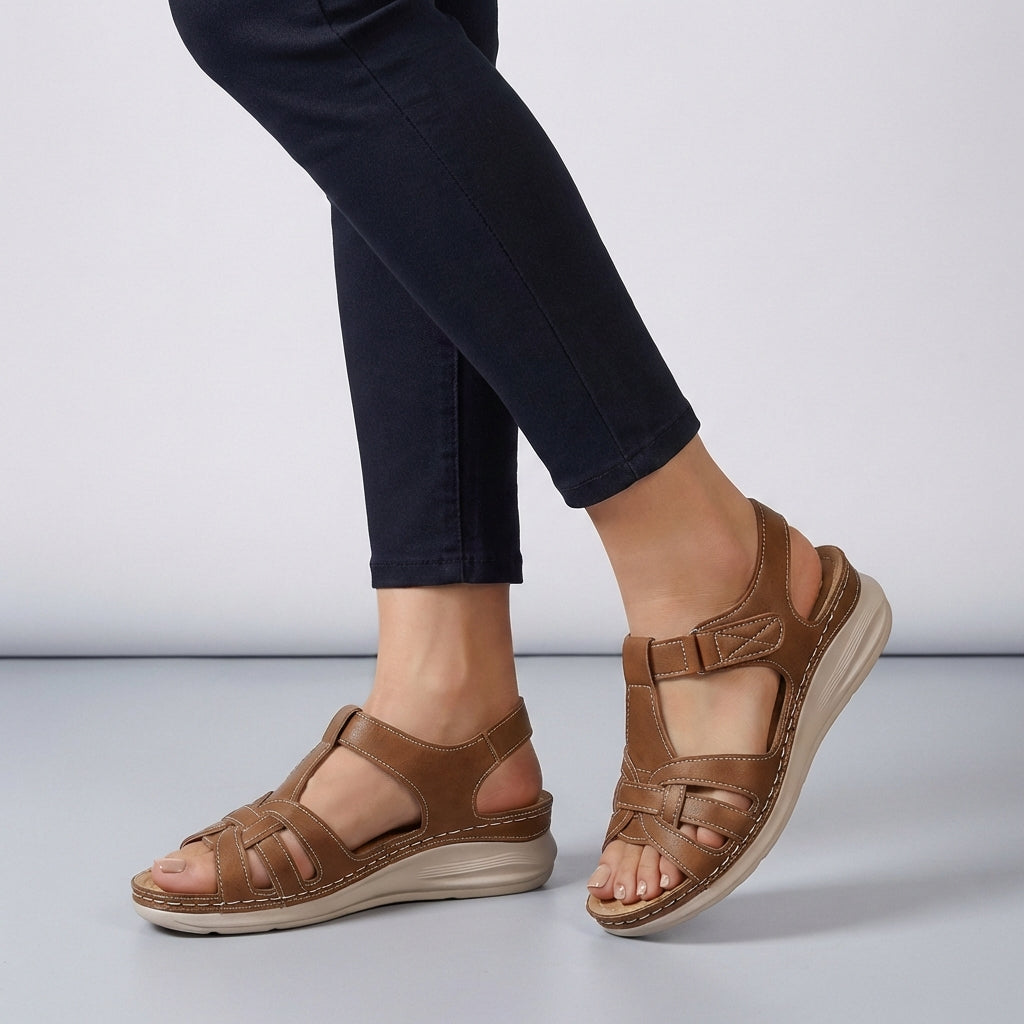 Women's Wedge Sandals Cross Strap Retro Open Toe Walking Shoes Comfortable Flats