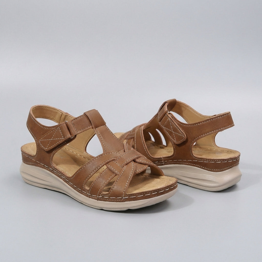 Women's Wedge Sandals Cross Strap Retro Open Toe Walking Shoes Comfortable Flats