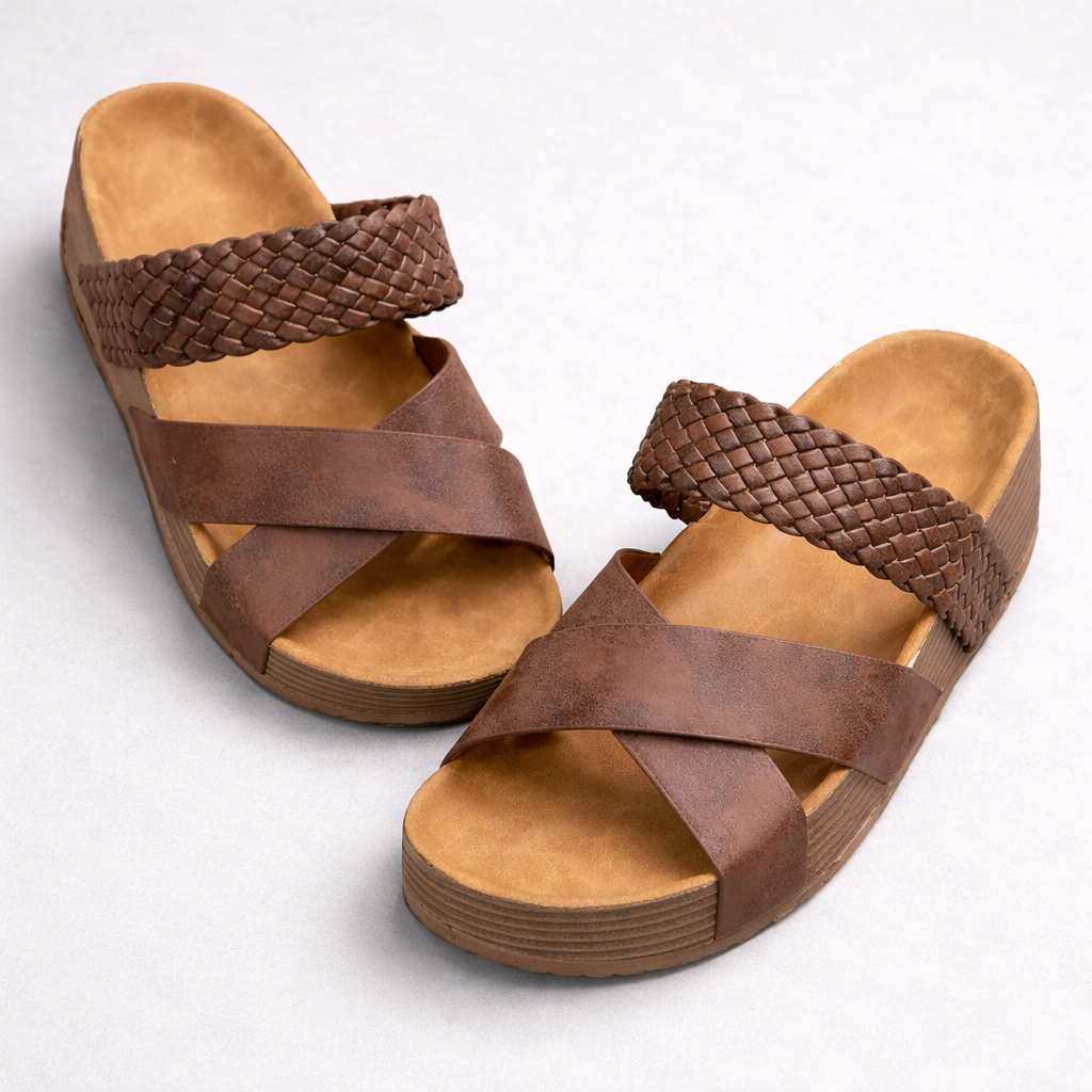 Braided Cross Strap Platform Sandals