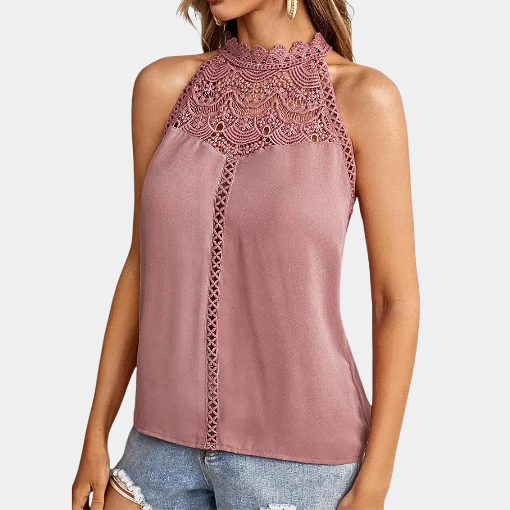 Women's halter lace top | sleeveless mock neck for casual daily wear