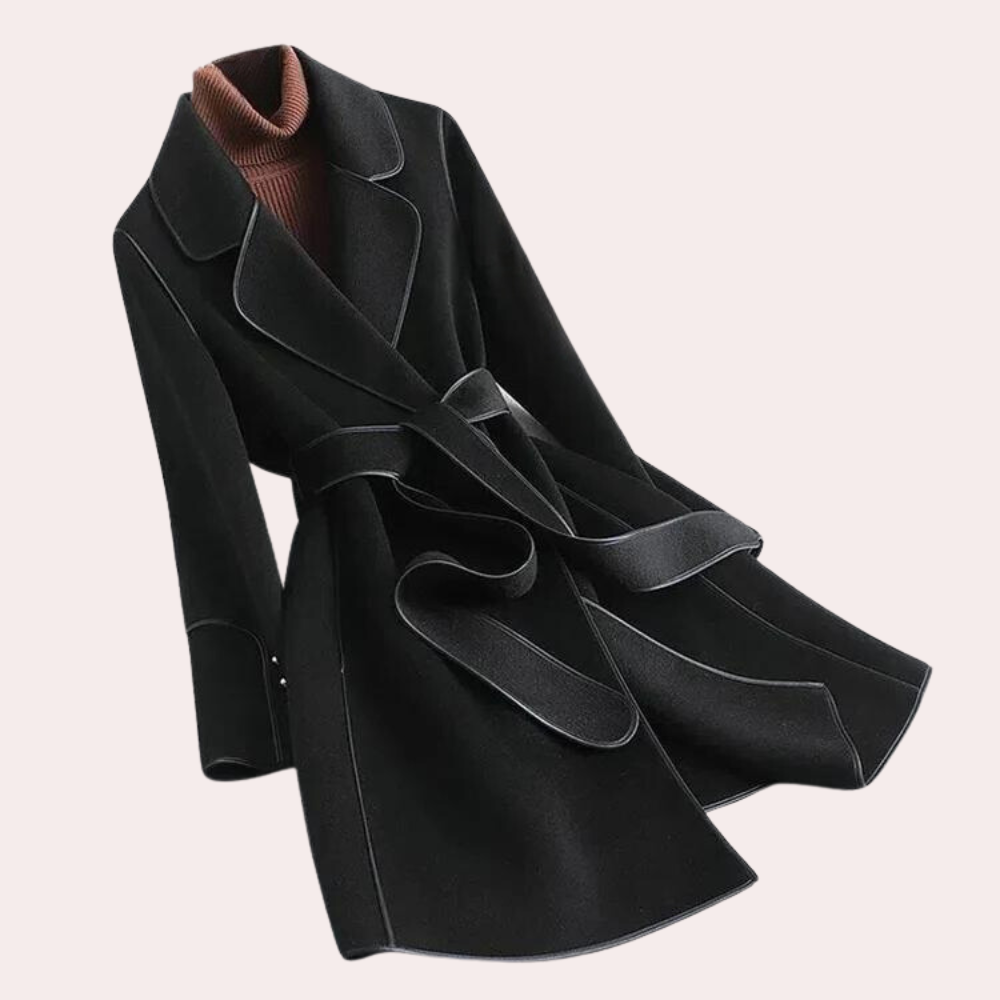 Women's Trenchcoat for Women Belted Contrast Trim Lapel Long Coat Autumn