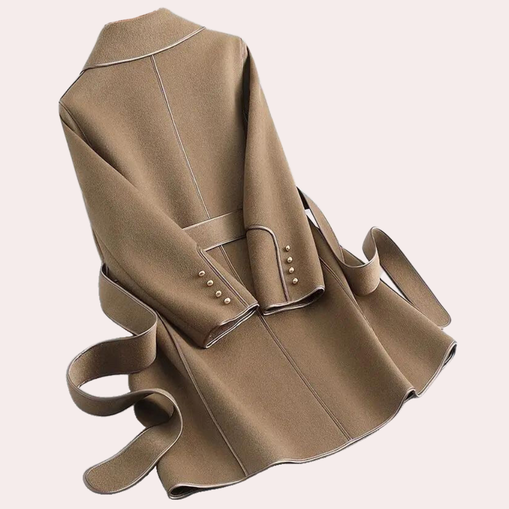 Women's Trenchcoat for Women Belted Contrast Trim Lapel Long Coat Autumn