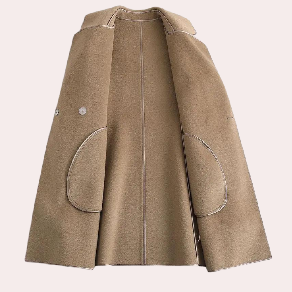 Women's Trenchcoat for Women Belted Contrast Trim Lapel Long Coat Autumn