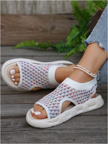 Women's Platform Sandals Open Toe Knit Mesh Slip On Lightweight Casual Walking Shoes