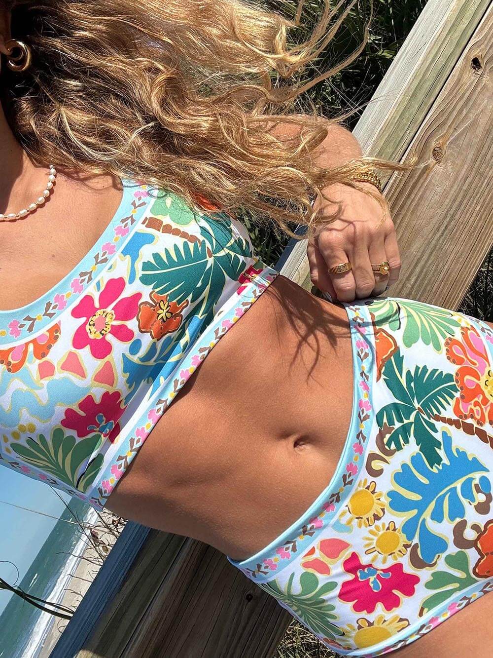Floral Print High Waisted Bikini Set