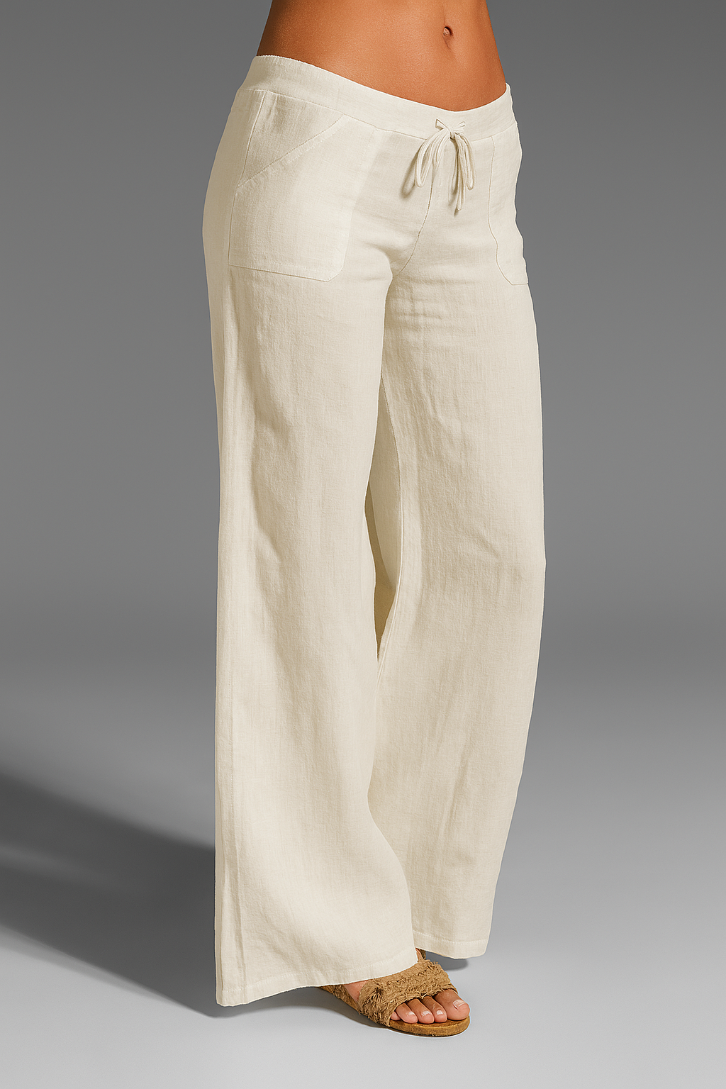 Women's linen trousers wide leg drawstring