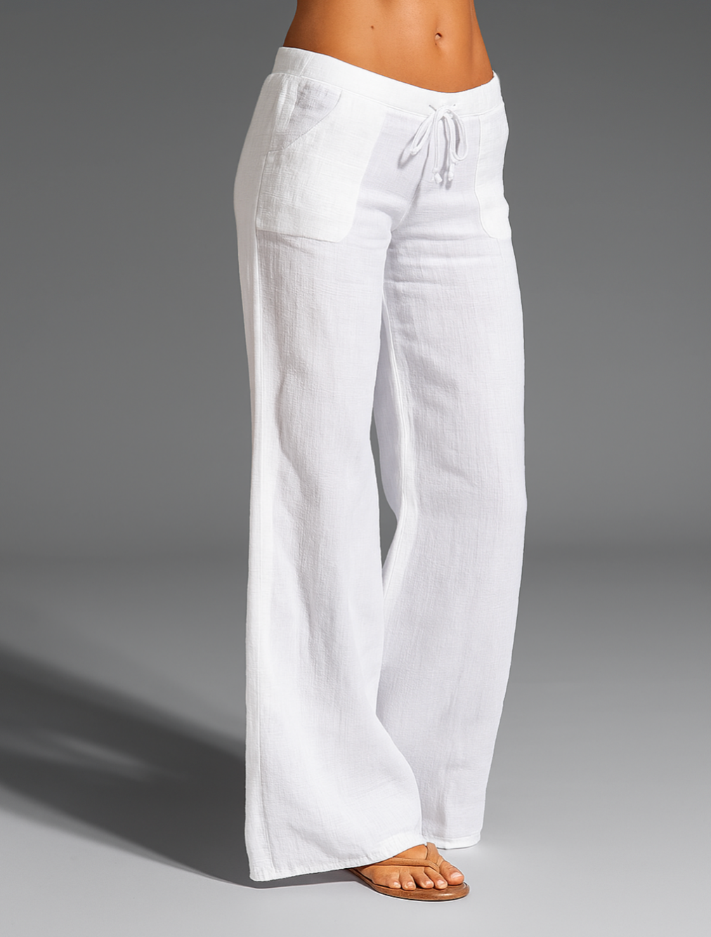 Women's linen trousers wide leg drawstring