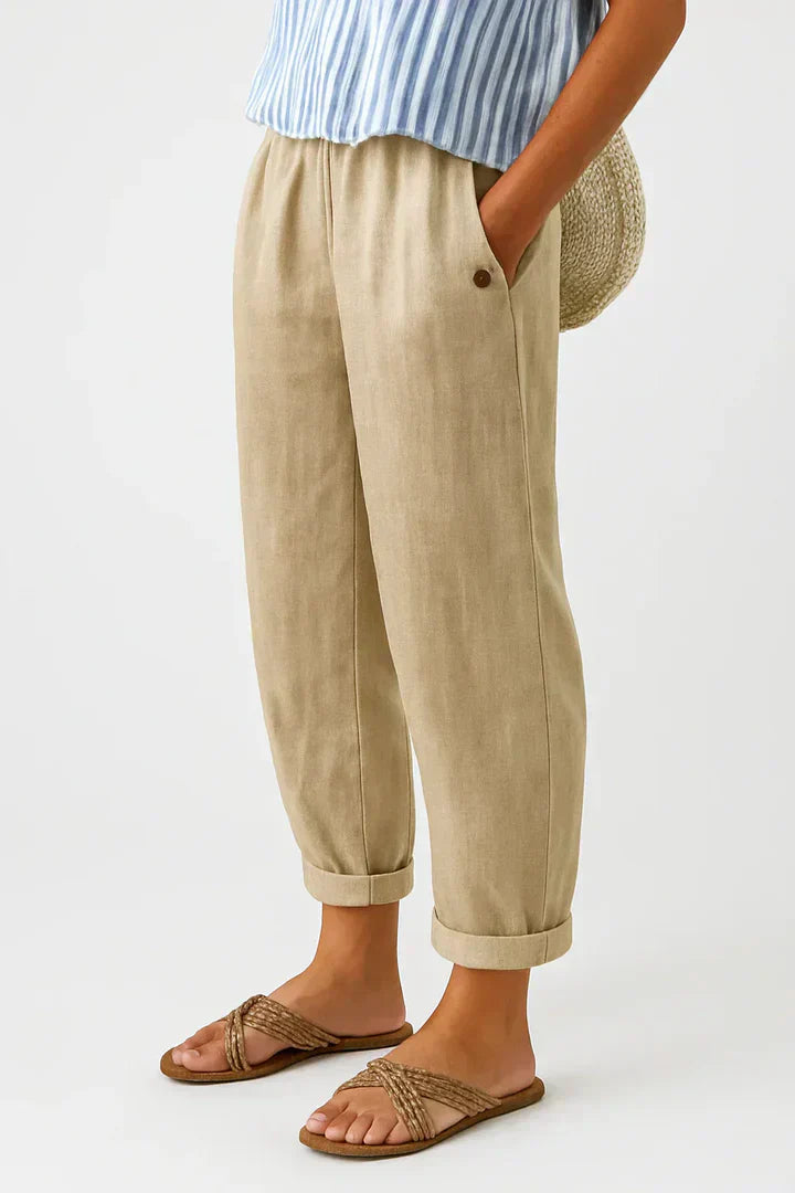 Relaxed Cotton Blend Straight Leg Trousers
