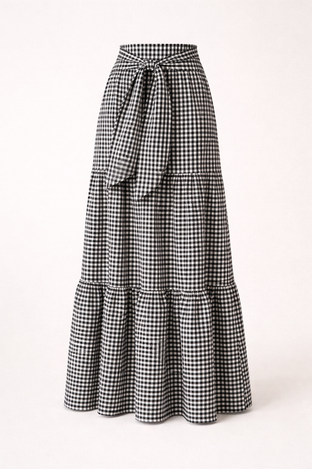 Maxi skirt for women — plaid print tie waist — casual daily