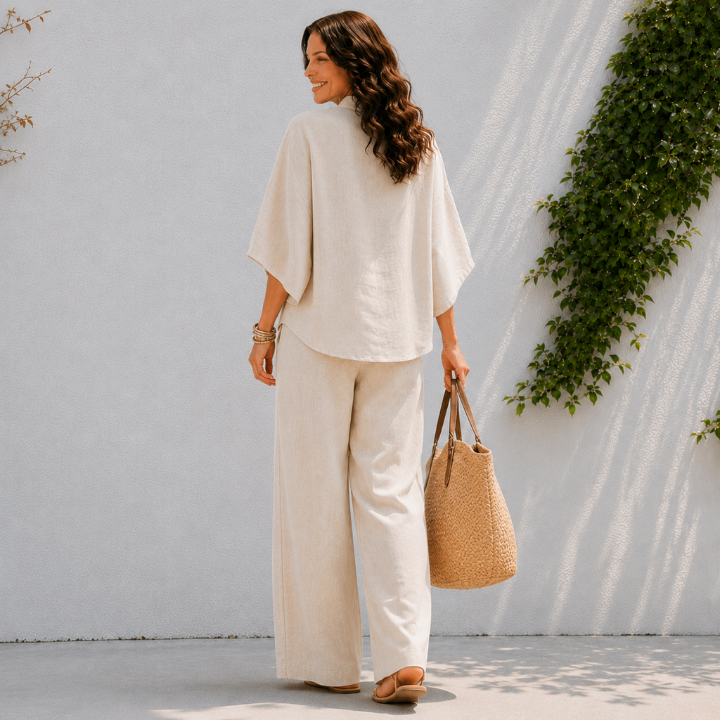 Women's matching set - oversized button blouse and wide pants - travel