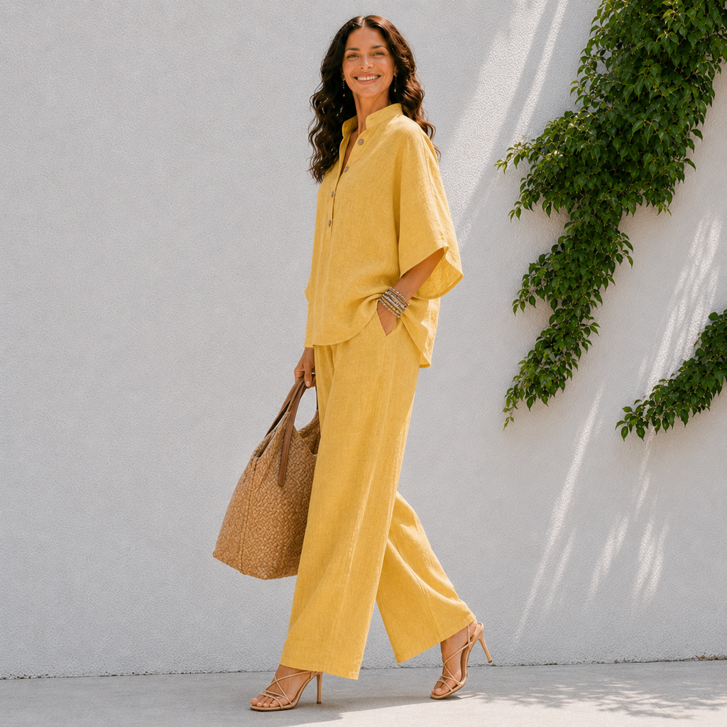 Women's matching set - oversized button blouse and wide pants - travel