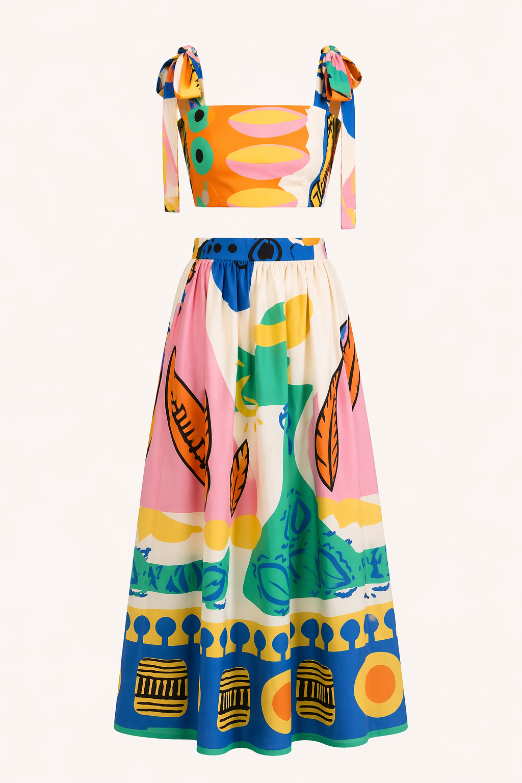Tropical print crop top and long skirt set — two-piece — summer vacation