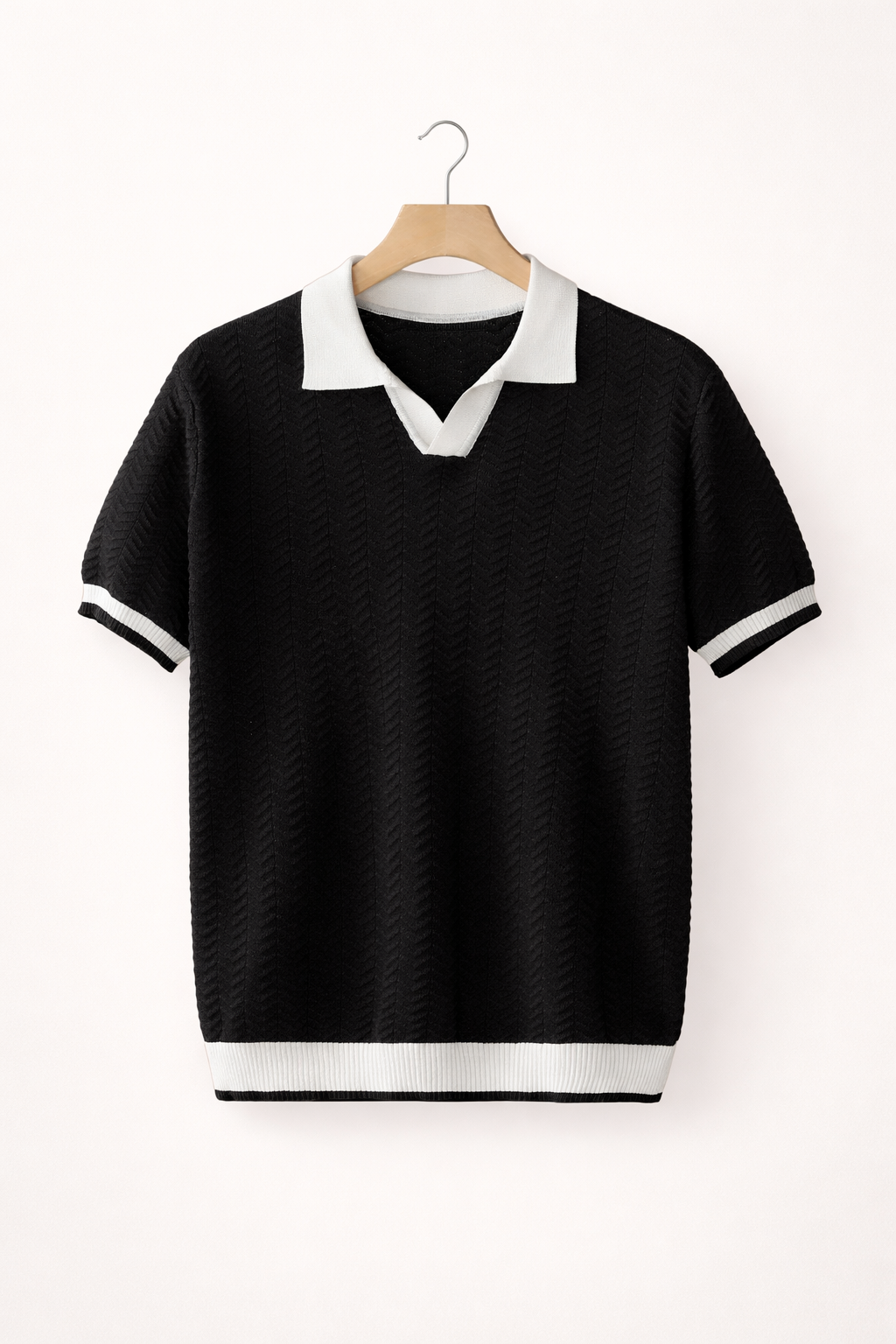 Men's polo shirt — textured knit — short sleeves — everyday casual top