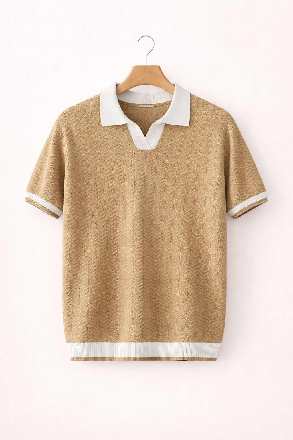 Men's polo shirt — textured knit — short sleeves — everyday casual top