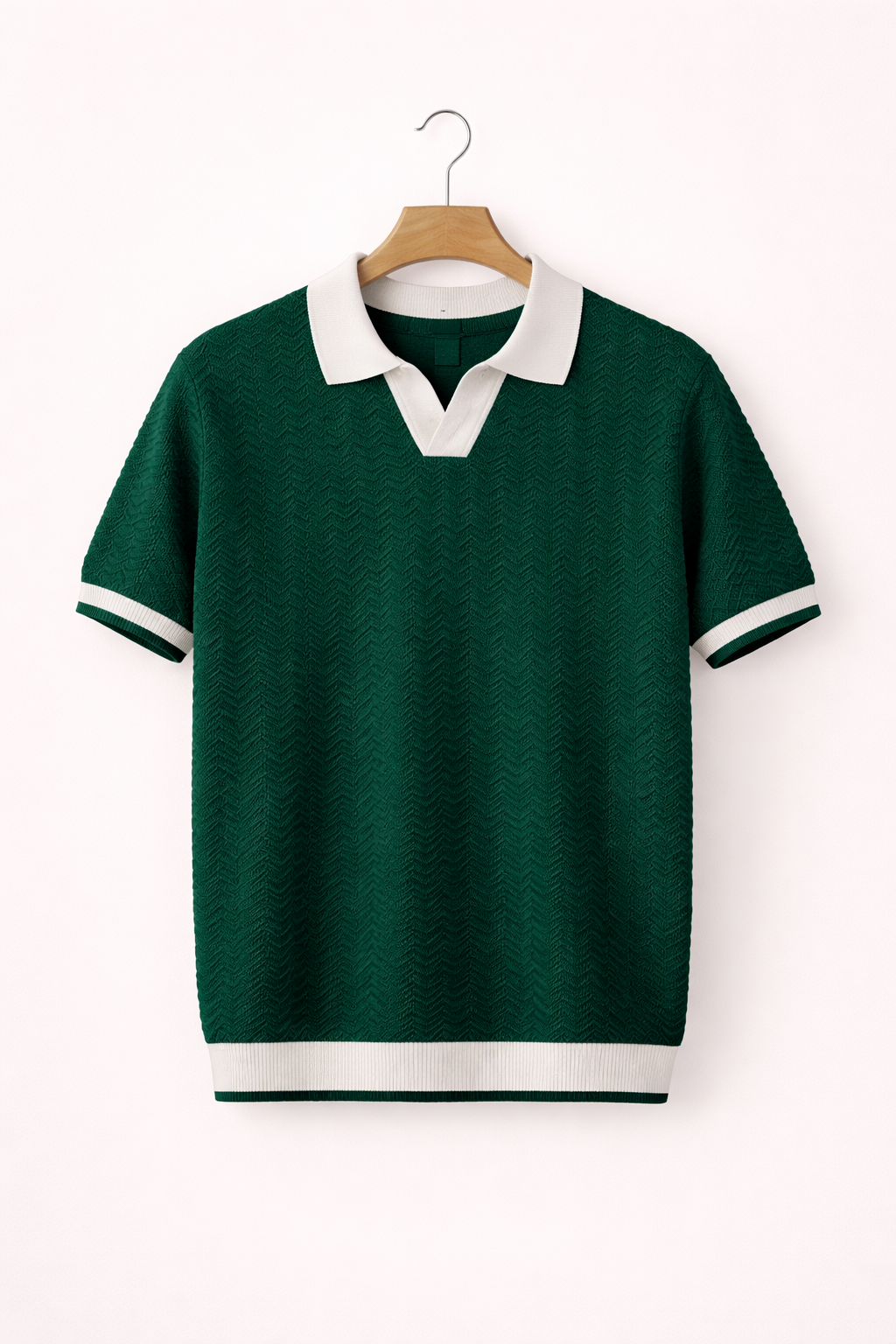 Men's polo shirt — textured knit — short sleeves — everyday casual top