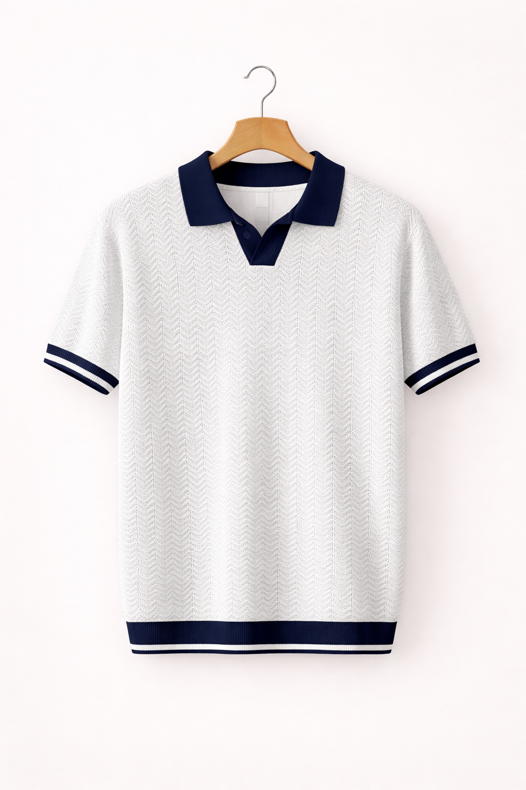 Men's polo shirt — textured knit — short sleeves — everyday casual top