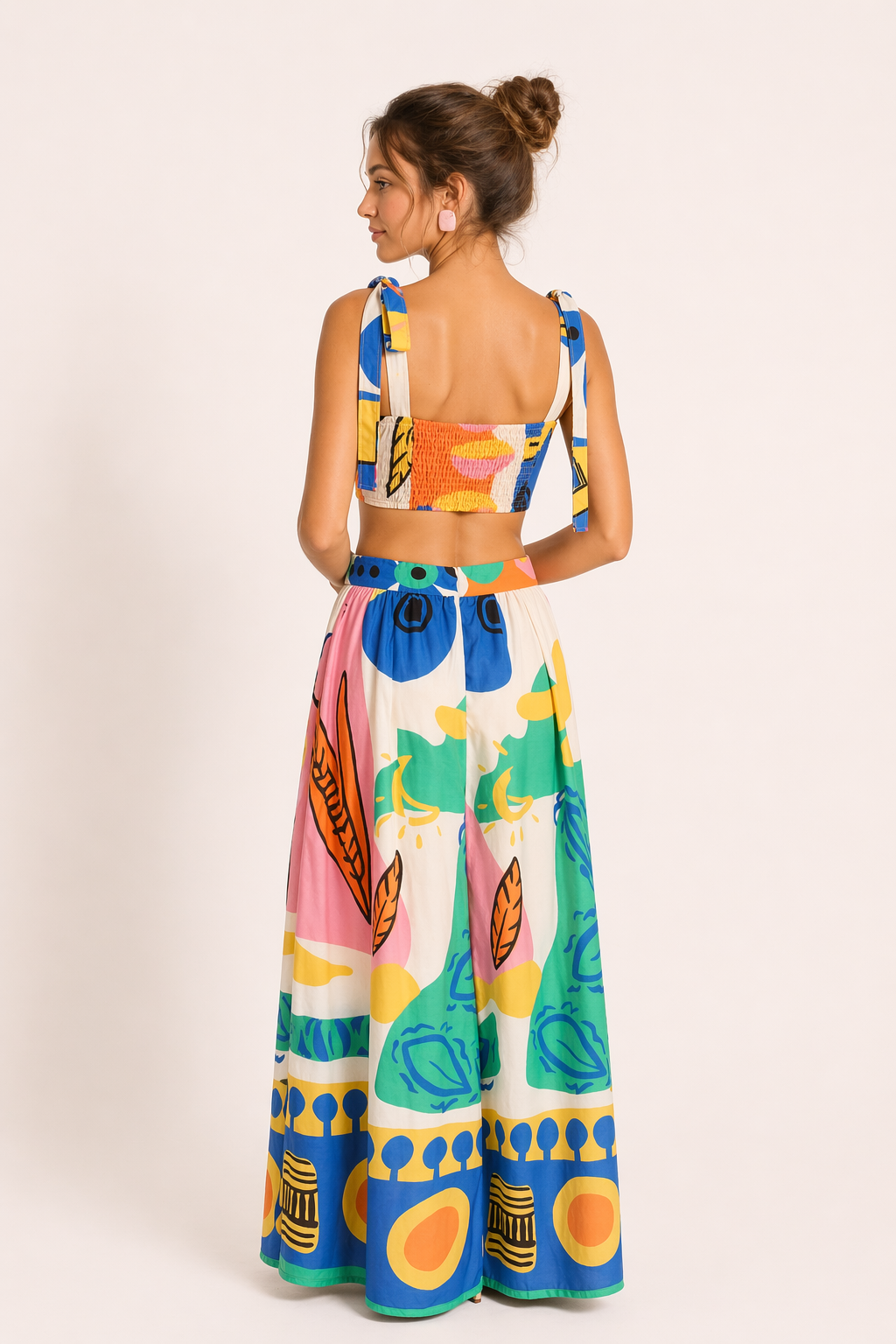 Tropical print crop top and long skirt set — two-piece — summer vacation