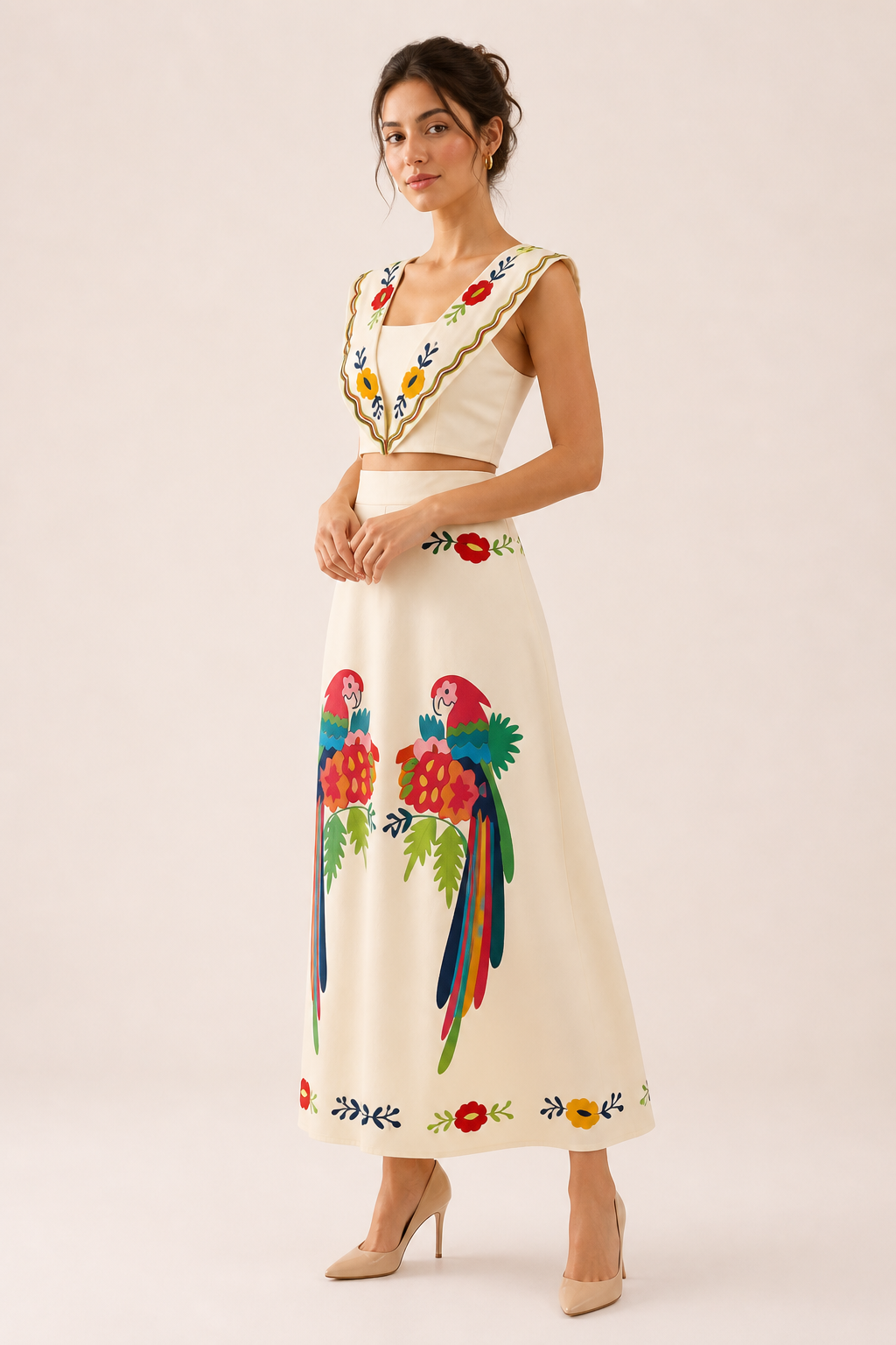 Women's crop top and maxi skirt set — tropical print — summer vacation