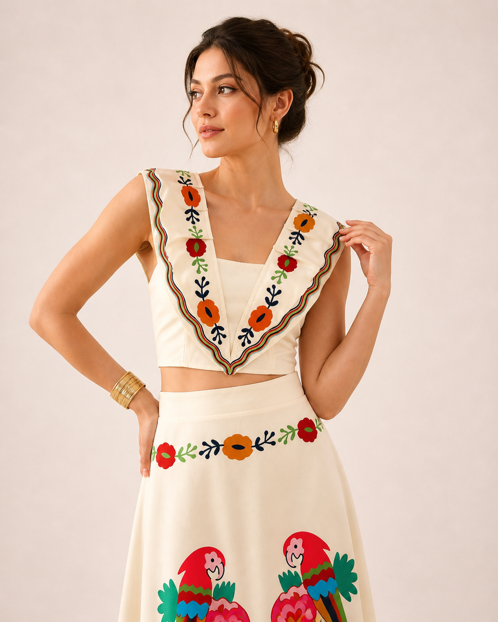 Women's crop top and maxi skirt set — tropical print — summer vacation