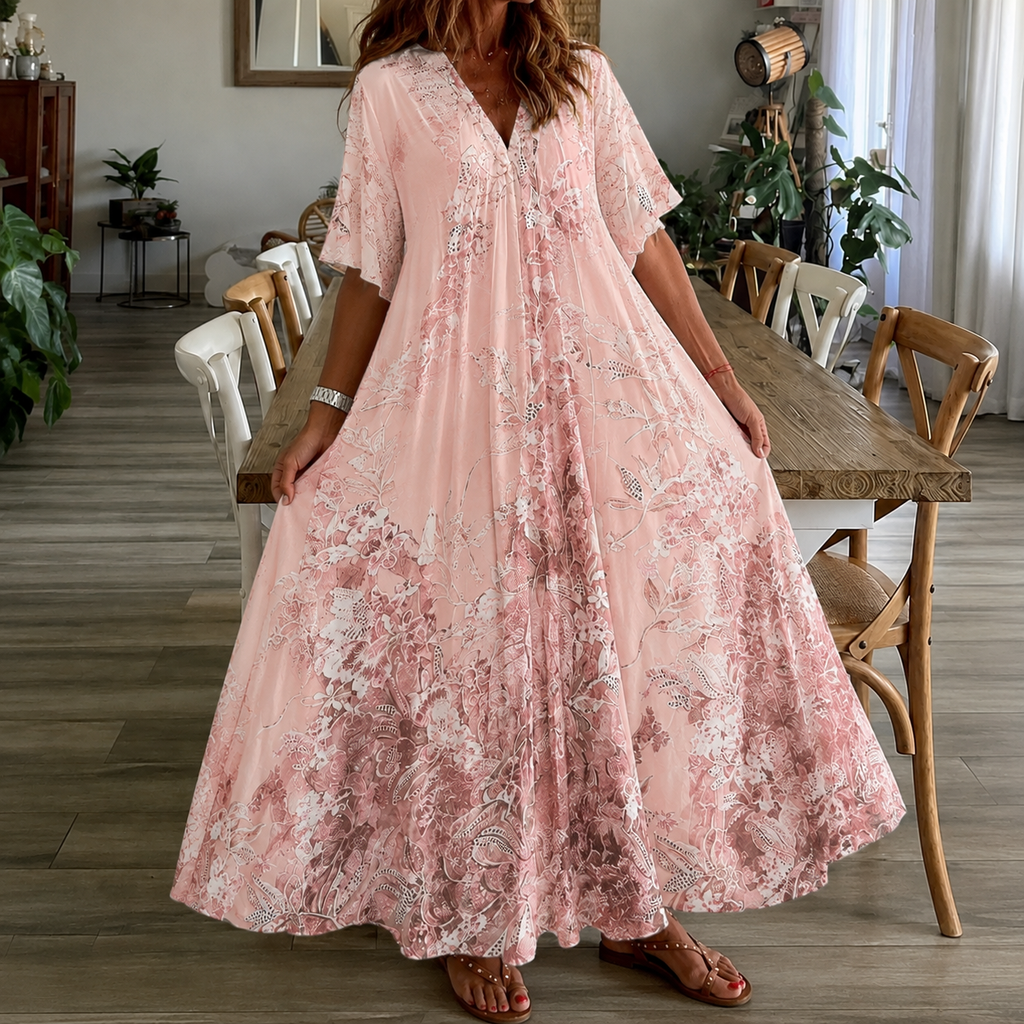 Floral print gown - split neck half sleeves summer garden parties