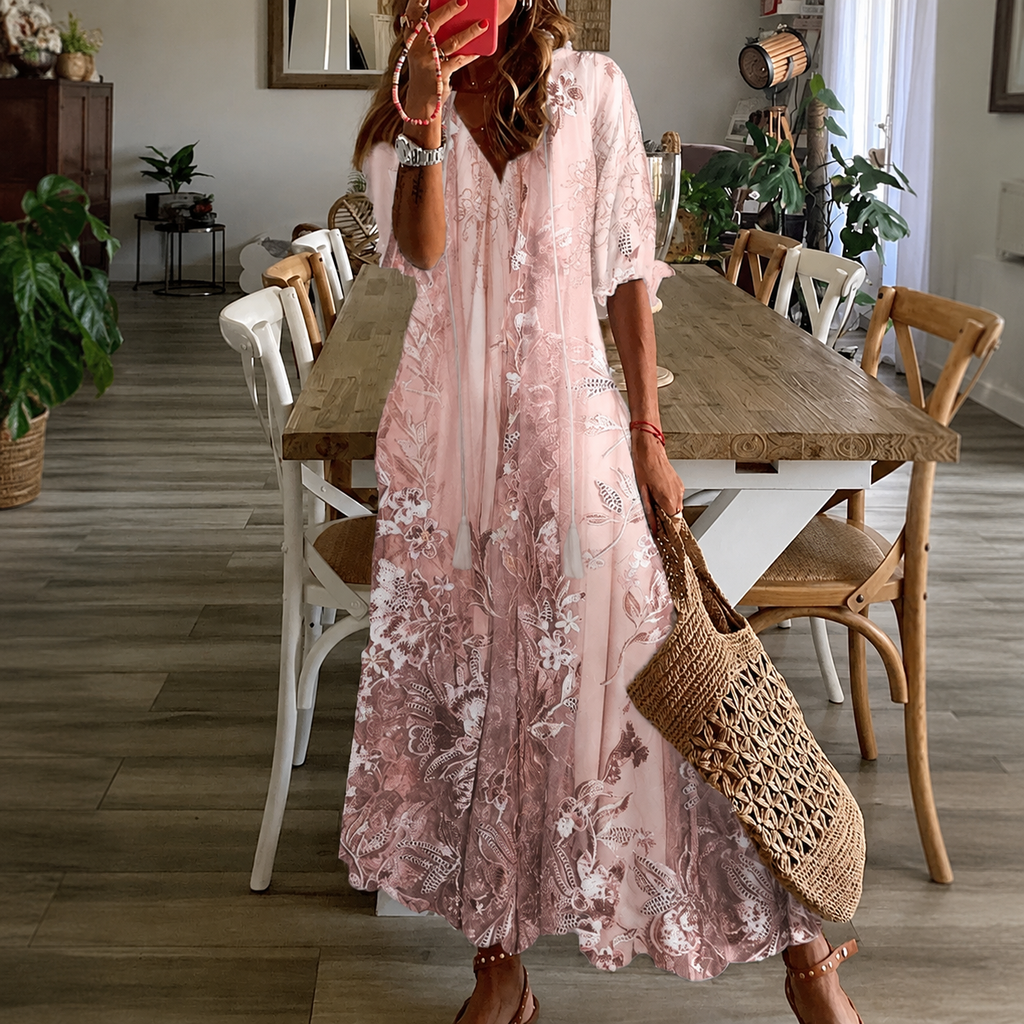 Floral print gown - split neck half sleeves summer garden parties