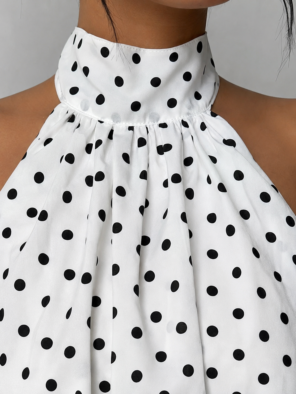 Sleeveless Chiffon Halter Mini Dress with Layered Ruffle Hem and Open Back