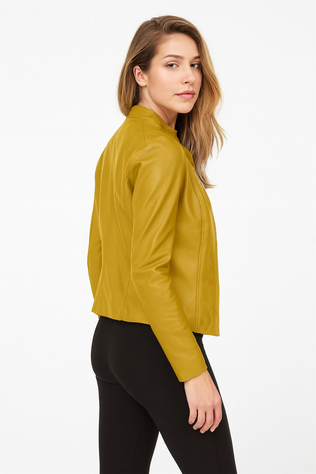 Women's Faux Leather Jacket with Zip Closure for Everyday and Evening Wear