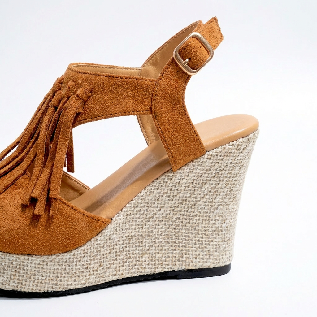 Women's Strappy Wedge Sandals Open Toe Fringe Boho Platform Cushioned Walking Shoes