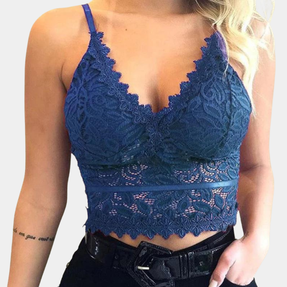 Women's sleeveless lace crop top — v-neck — evening out