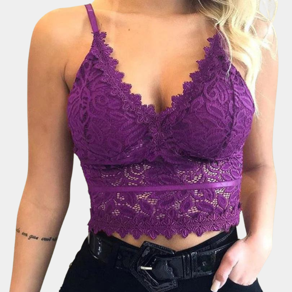 Women's sleeveless lace crop top — v-neck — evening out